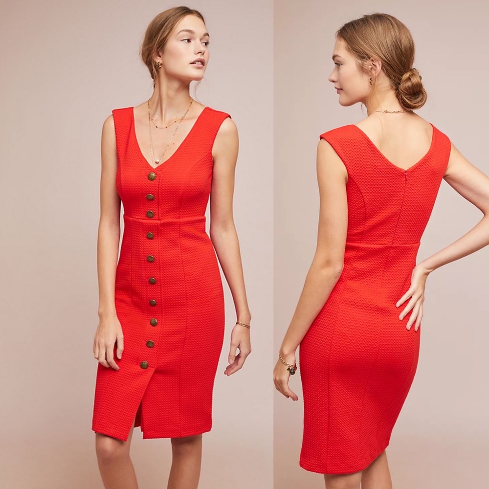 MAEVE Anthro Red Sleeveless Buttondown Dress L
